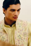 Buy_Amaare_Yellow Chanderi, Silk Embroidery Lemon Kukka Nehru Jacket Set _Online_at_Aza_Fashions