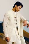 Shop_Amaare_Ivory Silk, Organza, Wool Embroidery Designer Marhu Nehru Jacket Set _at_Aza_Fashions