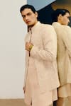 Shop_Amaare_Gold Silk, Wool Embroidery Gor Boli Achkan Set _at_Aza_Fashions