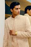 Buy_Amaare_Gold Silk, Wool Embroidery Gor Boli Achkan Set _Online_at_Aza_Fashions