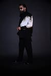 Buy_Courtyard By Abhi_Black Lycra Embroidery Japanese Tuxedo Set _Online_at_Aza_Fashions
