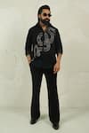 Buy_Courtyard By Abhi_Black Lycra Handpainted Shirt And Trouser Set _at_Aza_Fashions