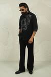Shop_Courtyard By Abhi_Black Lycra Handpainted Shirt And Trouser Set _at_Aza_Fashions