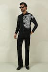 Shop_Courtyard By Abhi_Black Lycra Handpainted Shirt And Trouser _at_Aza_Fashions
