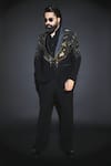 Buy_Courtyard By Abhi_Black Lycra Embroidery Japanese Tuxedo Set _at_Aza_Fashions