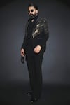 Shop_Courtyard By Abhi_Black Lycra Embroidery Japanese Tuxedo Set _at_Aza_Fashions