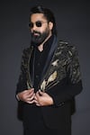 Buy_Courtyard By Abhi_Black Lycra Embroidery Japanese Tuxedo Set _Online_at_Aza_Fashions