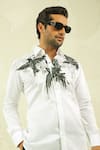 Courtyard By Abhi_White Lycra Black Handpainted Shirt And Trouser _Online_at_Aza_Fashions