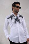 Buy_Courtyard By Abhi_White Lycra Black Handpainted Shirt And Trouser _Online_at_Aza_Fashions