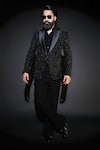 Buy_Courtyard By Abhi_Black Lycra Sequins, Embroidery Japanese Tuxedo Set _at_Aza_Fashions