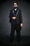 Shop_Courtyard By Abhi_Black Lycra Sequins, Embroidery Japanese Tuxedo Set _at_Aza_Fashions