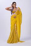 Buy_Merge Design_Yellow Organza, Chiffon Embroidery Plunge Neck Floral Blouse And Saree _at_Aza_Fashions