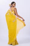 Shop_Merge Design_Yellow Organza, Chiffon Embroidery Plunge Neck Floral Blouse And Saree _at_Aza_Fashions