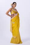 Shop_Merge Design_Yellow Organza, Chiffon Embroidery Plunge Neck Floral Blouse And Saree _Online_at_Aza_Fashions