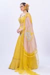 Merge Design_Yellow Net, Chiffon, Organza Embroidery Sweetheart Neck Lehenga Set _Online_at_Aza_Fashions