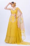 Buy_Merge Design_Yellow Net, Chiffon, Organza Embroidery Sweetheart Neck Lehenga Set _at_Aza_Fashions