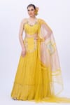 Buy_Merge Design_Yellow Net, Chiffon, Organza Embroidery Sweetheart Neck Lehenga Set _Online_at_Aza_Fashions