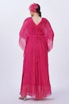 Shop_Merge Design_Pink Georgette Embroidery V-neck Self Textured Kaftan _at_Aza_Fashions