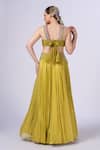 Shop_Merge Design_Green Georgette, Chiffon Mirrors, Applique Round Neck Embroidered Lehenga Set _at_Aza_Fashions