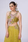 Buy_Merge Design_Green Georgette, Chiffon Mirrors, Applique Round Neck Embroidered Lehenga Set 
