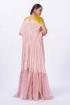Shop_Merge Design_Peach Modal, Satin, Organza, Chiffon Embroidery, Applique, Fabric Top And Pant Set _at_Aza_Fashions