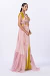 Buy_Merge Design_Peach Modal, Satin, Organza, Chiffon Embroidery, Applique, Fabric Top And Pant Set _Online_at_Aza_Fashions