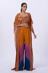 Buy_Merge Design_Orange Modal, Satin, Organza Beads, Embroidery Beaded Top And Gradient Pant Set _at_Aza_Fashions