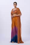 Buy_Merge Design_Orange Modal, Satin, Organza Beads, Embroidery Beaded Top And Gradient Pant Set _Online_at_Aza_Fashions