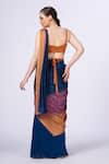Shop_Merge Design_Blue Modal, Satin Beads Round Neck Embellished Pre-draped Saree Set _at_Aza_Fashions