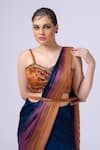 Shop_Merge Design_Blue Modal, Satin Beads Round Neck Embellished Pre-draped Saree Set _Online_at_Aza_Fashions