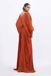 Shop_Merge Design_Orange Crepe Beads V-neck Designer Kaftan With Embroidery _at_Aza_Fashions