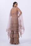 Shop_Merge Design_Beige Chiffon, Net Embroidery, Fabric Flowers Sweetheart Layered Pant Shrug Set _at_Aza_Fashions