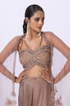 Merge Design_Beige Chiffon, Net Embroidery, Fabric Flowers Sweetheart Layered Pant Shrug Set _at_Aza_Fashions