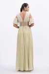 Shop_Merge Design_Green Chiffon, Crepe V-neck Pleated Dress With Padded Bodice _at_Aza_Fashions