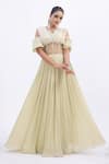 Buy_Merge Design_Green Chiffon, Crepe V-neck Pleated Dress With Padded Bodice _at_Aza_Fashions