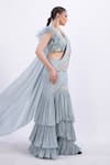 Shop_Merge Design_Blue Organza, Chiffon Beads, Embroidery Designer Pre-draped Saree And Blouse Set _Online_at_Aza_Fashions