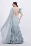 Shop_Merge Design_Blue Organza, Chiffon Beads, Embroidery Designer Pre-draped Saree And Blouse Set _at_Aza_Fashions