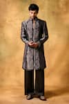 Buy_Mukti And Kavith Casa_Gray Tissue Embroidery Moonlit Edge Sherwani Jacket Kurta Set _at_Aza_Fashions
