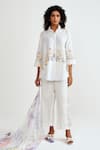 Buy_Rainas_Multi Color Cotton, Linen Embroidery, Lace Collared Petal Plaid Shirt And Pant Set _at_Aza_Fashions