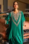 Sabe_Green Silk Embroidery Split V-neck Ravya Emerald Kurta And Harem Pant Set _Online_at_Aza_Fashions