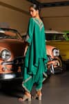 Buy_Sabe_Green Silk Embroidery Split V-neck Ravya Emerald Kurta And Harem Pant Set _Online_at_Aza_Fashions