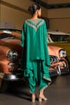 Shop_Sabe_Green Silk Embroidery Split V-neck Ravya Emerald Kurta And Harem Pant Set _at_Aza_Fashions