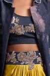 Shop_AK-OK_Blue Embroidery Round Neck, Collared Blouse And Draped Skirt Set _Online_at_Aza_Fashions