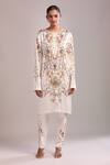 AK-OK_White Embroidery Round Neck Kurta And Pant Set _Online_at_Aza_Fashions