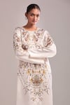 AK-OK_White Embroidery Round Neck Kurta And Pant Set _at_Aza_Fashions