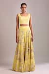 Anamika Khanna_Yellow Embroidery, Sequins Round Neck Kurta Sharara Set_Online_at_Aza_Fashions