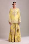 Shop_Anamika Khanna_Yellow Embroidery, Sequins Round Neck Kurta Sharara Set_Online_at_Aza_Fashions