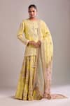 Anamika Khanna_Yellow Embroidery, Sequins Round Neck Kurta Sharara Set_at_Aza_Fashions
