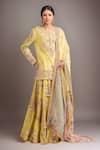 Buy_Anamika Khanna_Yellow Embroidery, Sequins Round Neck Kurta Sharara Set_at_Aza_Fashions