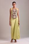 Anamika Khanna_Green Sequins, Beads Embroidered Blouse And Draped Skirt Set_Online_at_Aza_Fashions
